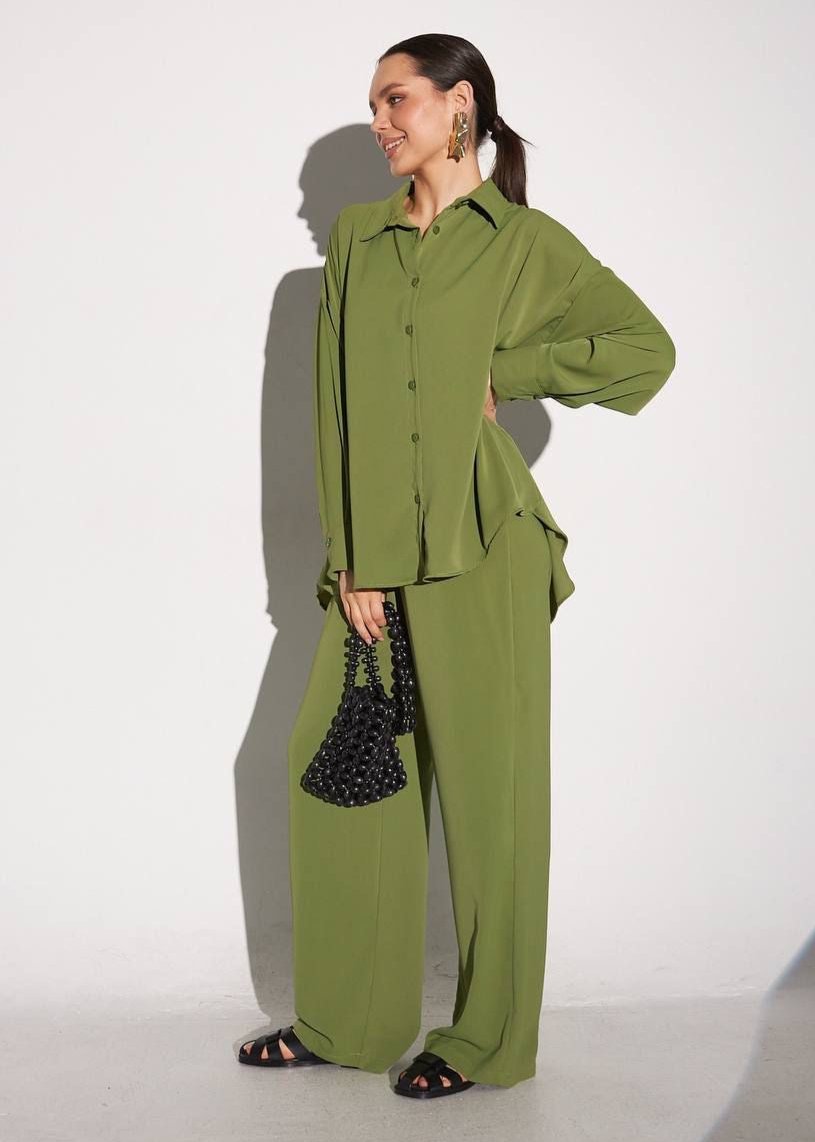 Crepe Colored Coord Sets - Olive Green