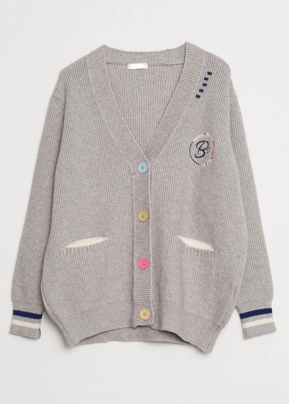 Grey Colorful Buttoned Sweater