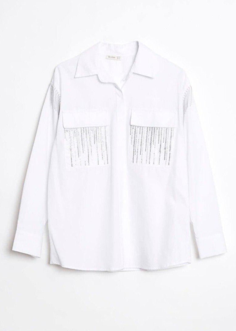 Bling Pockets White Collar Shirt