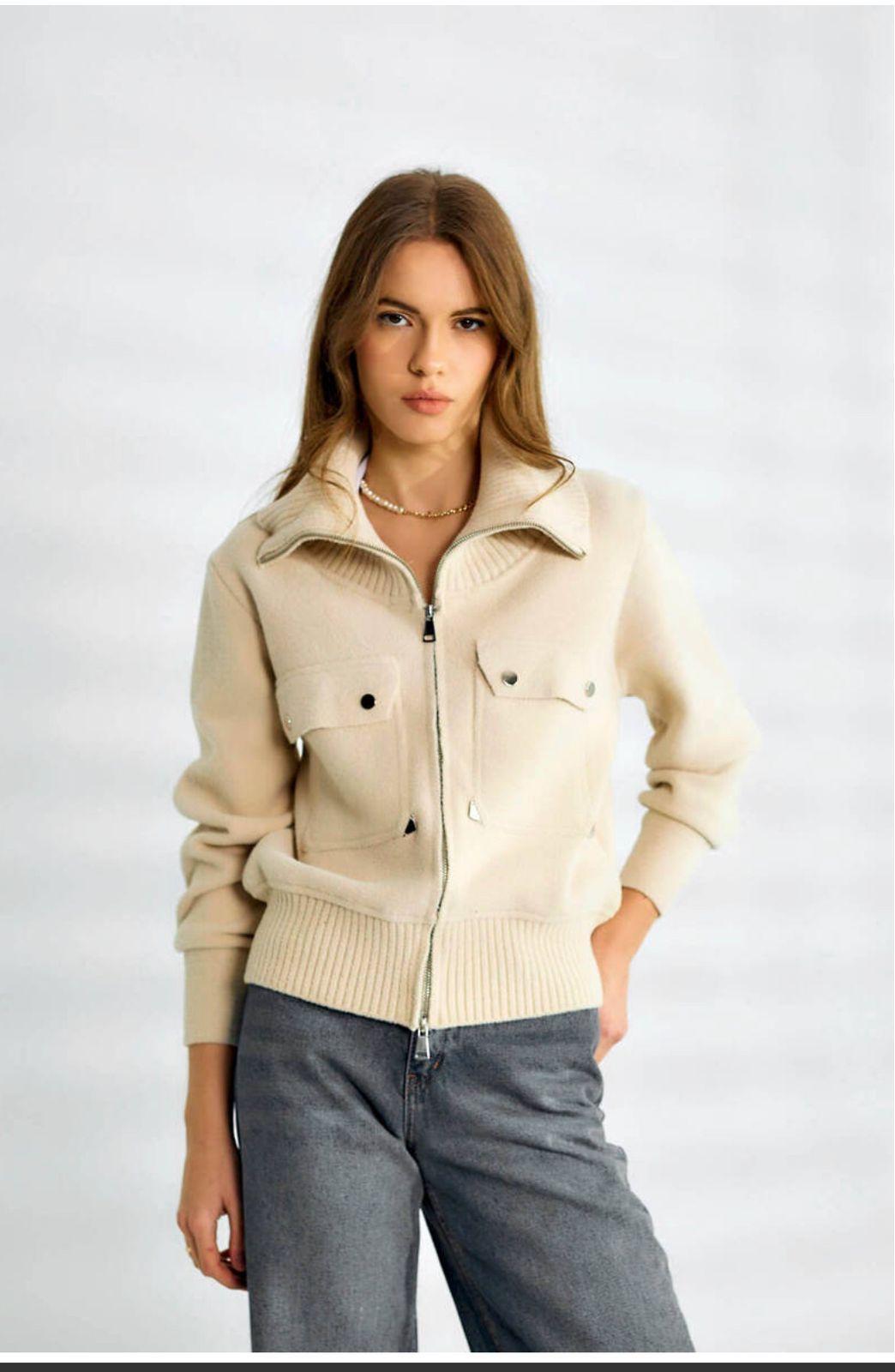 Cream Zipper Jacket