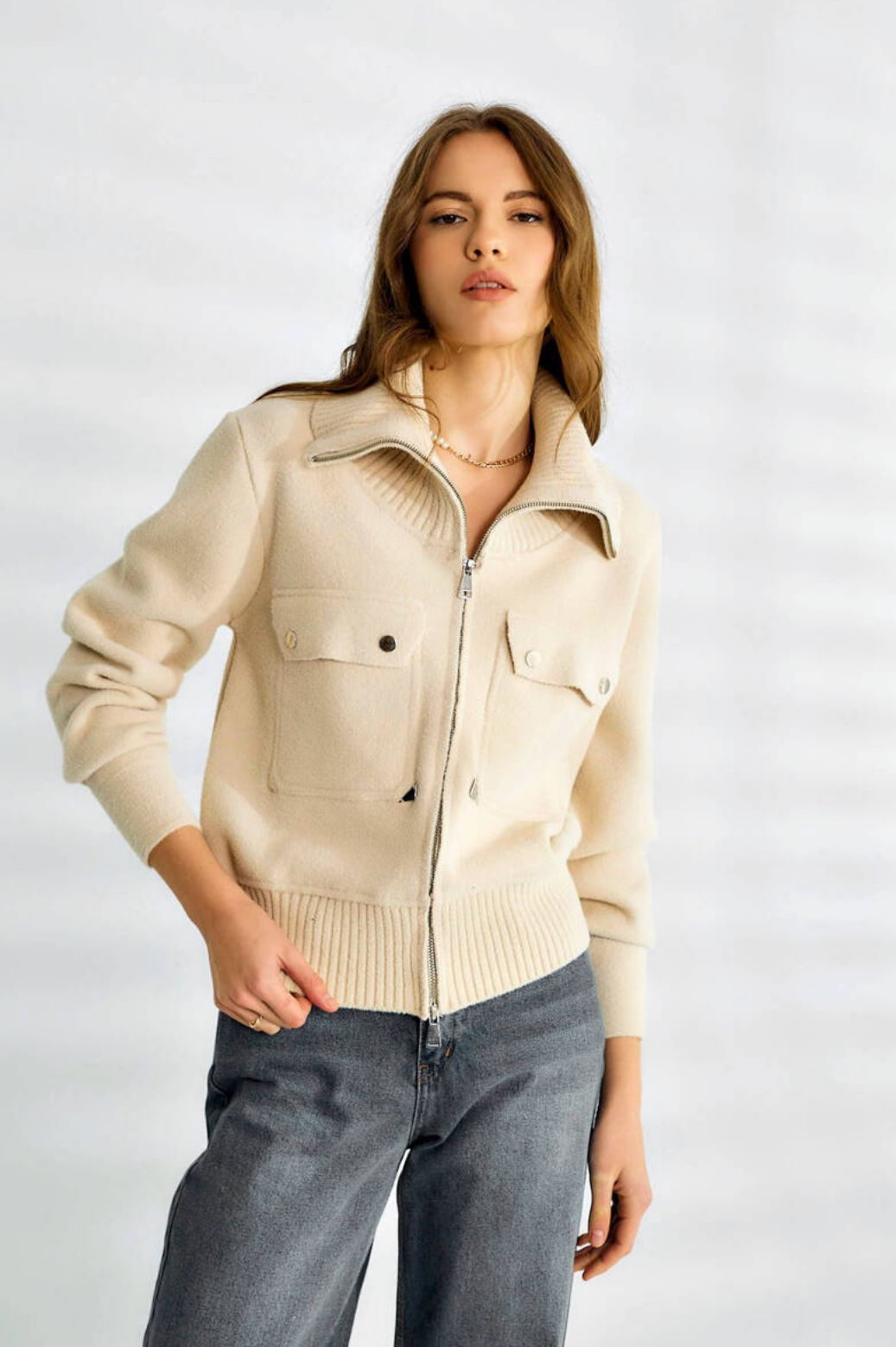 Cream Zipper Jacket