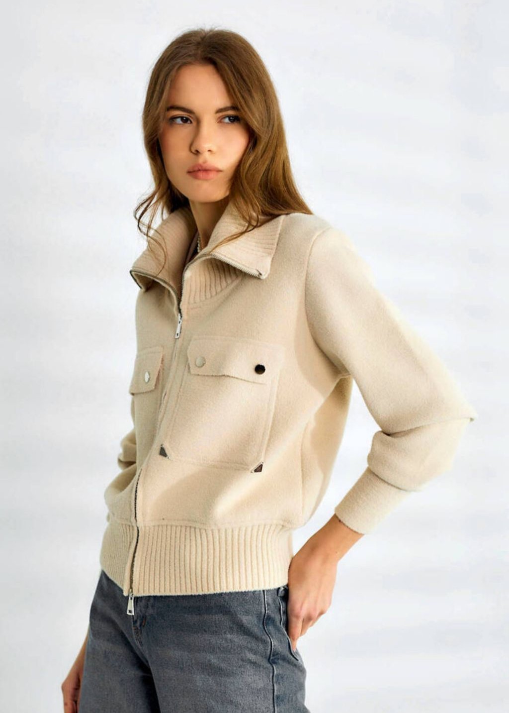 Cream Zipper Jacket